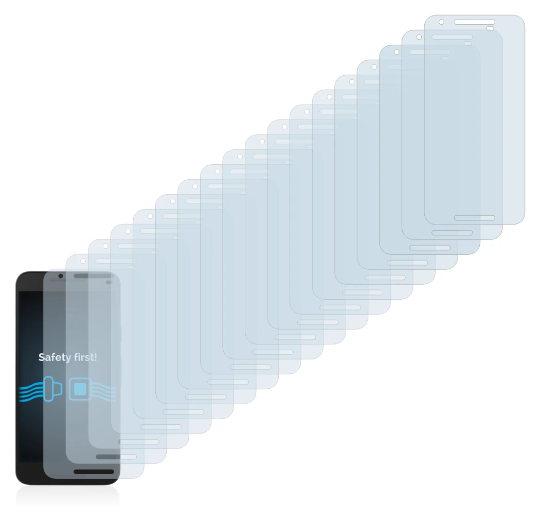 Image of the device Google Nexus 5X with a wide variety of screen protectors.
