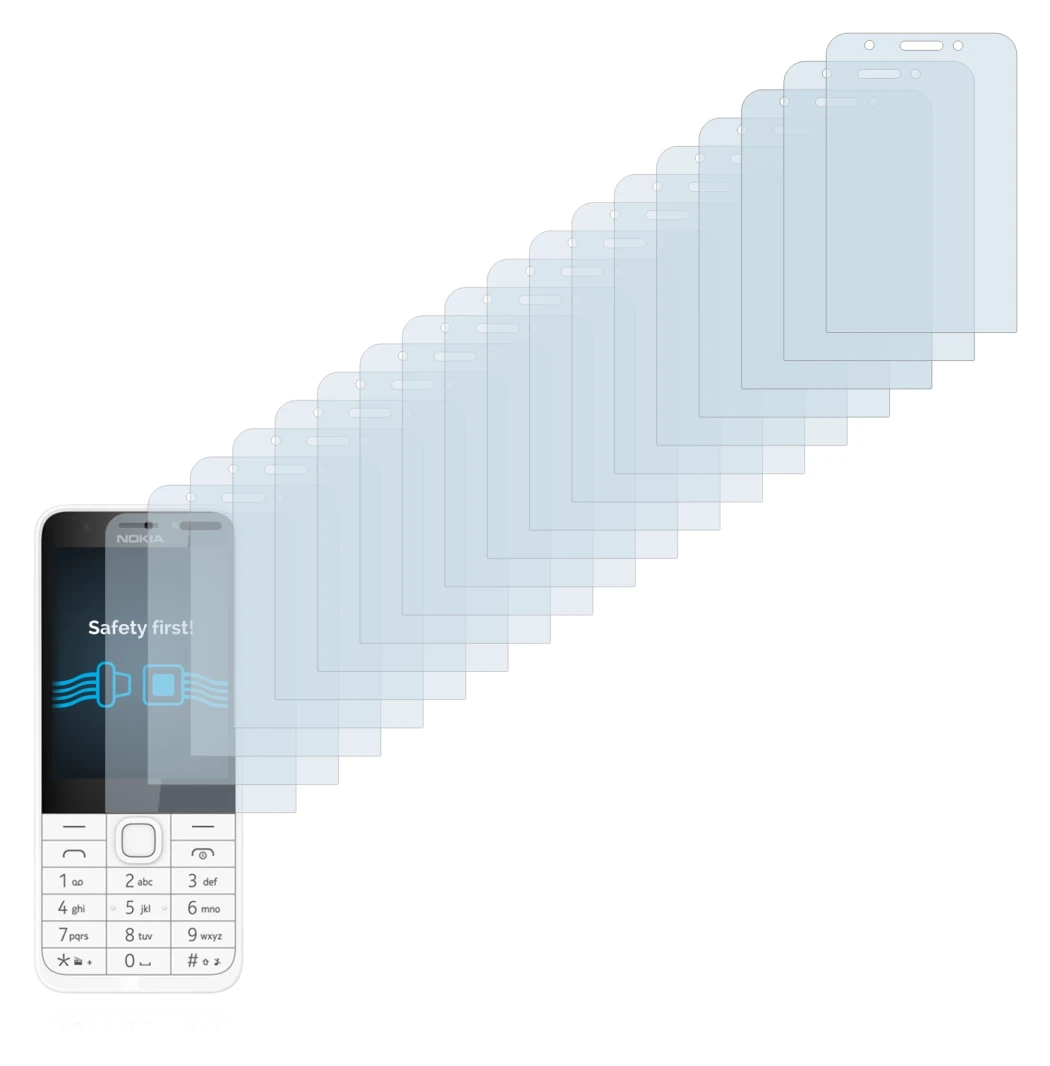 Image of the device Nokia 230 with a wide variety of screen protectors.