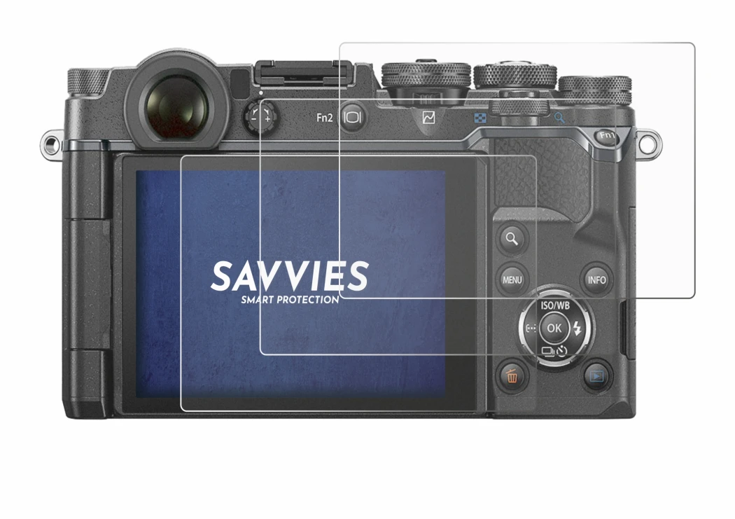 Image of the device Olympus PEN-F with a wide variety of screen protectors.