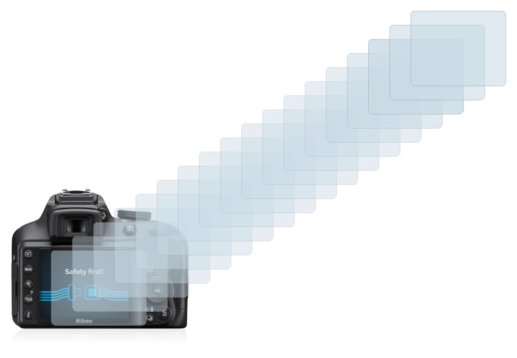 Image of the device Nikon D3400 with a wide variety of screen protectors.