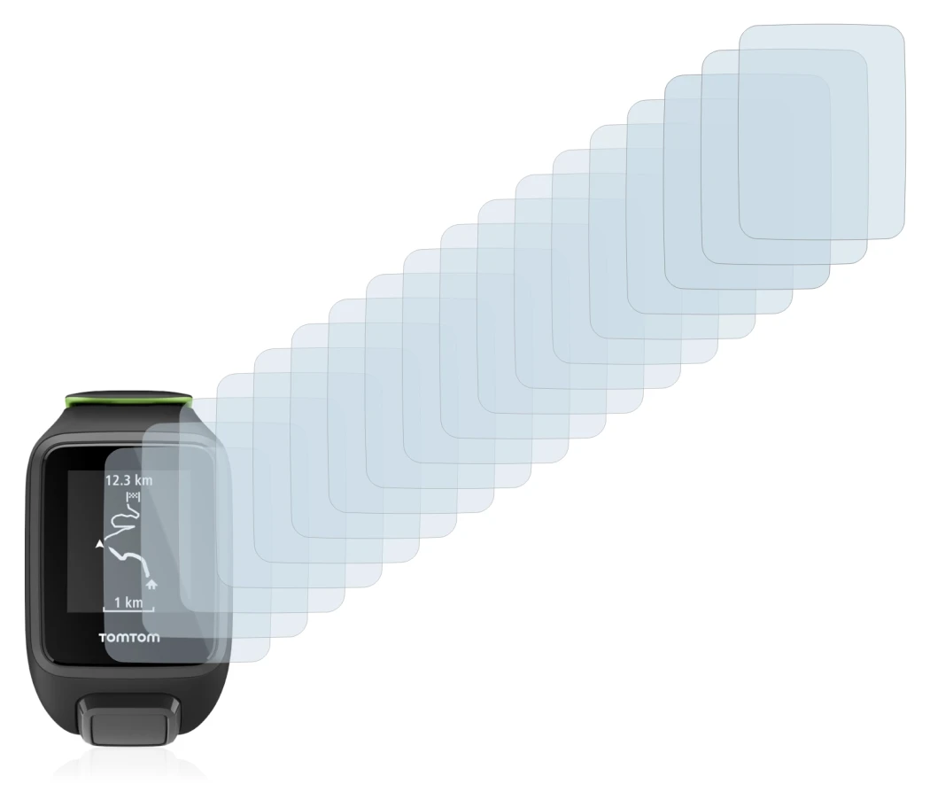 Image of the device TomTom Runner 3 with a wide variety of screen protectors.