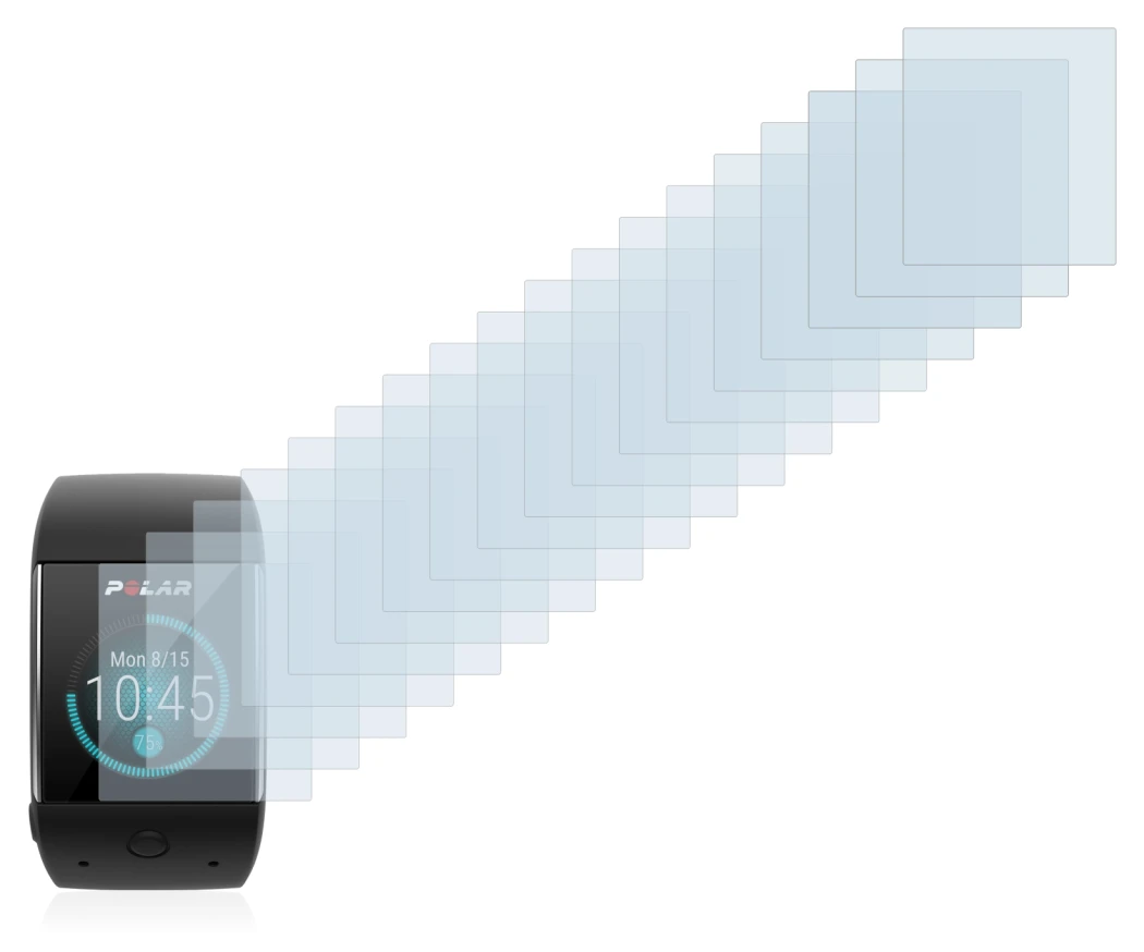 Image of the device Polar M600 with a wide variety of screen protectors.