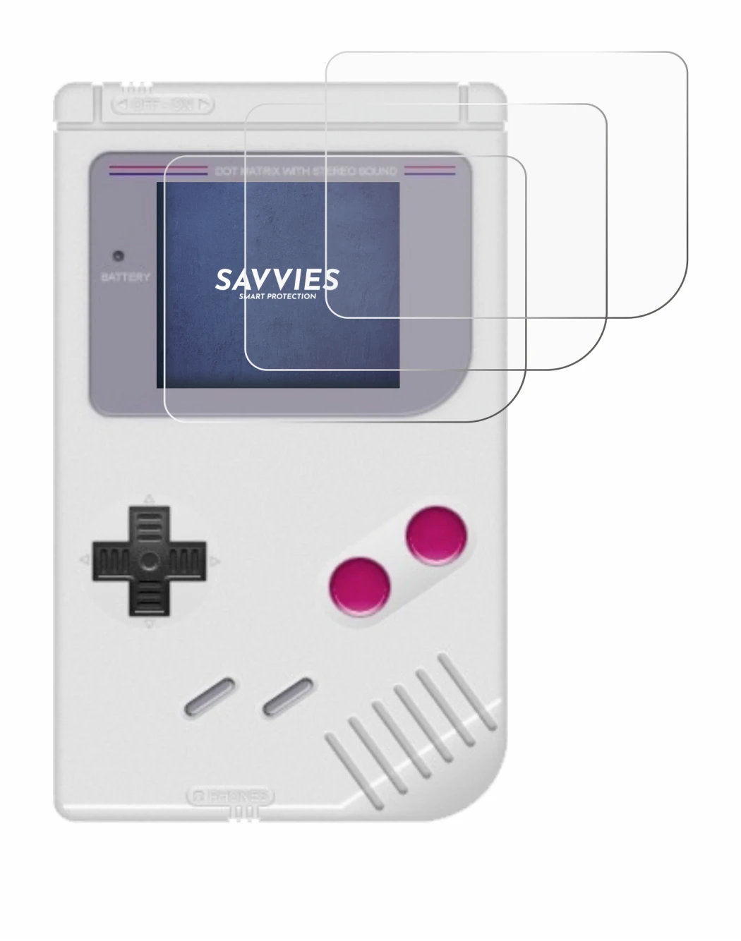 Image of the device Nintendo Gameboy (1989) with a wide variety of screen protectors.