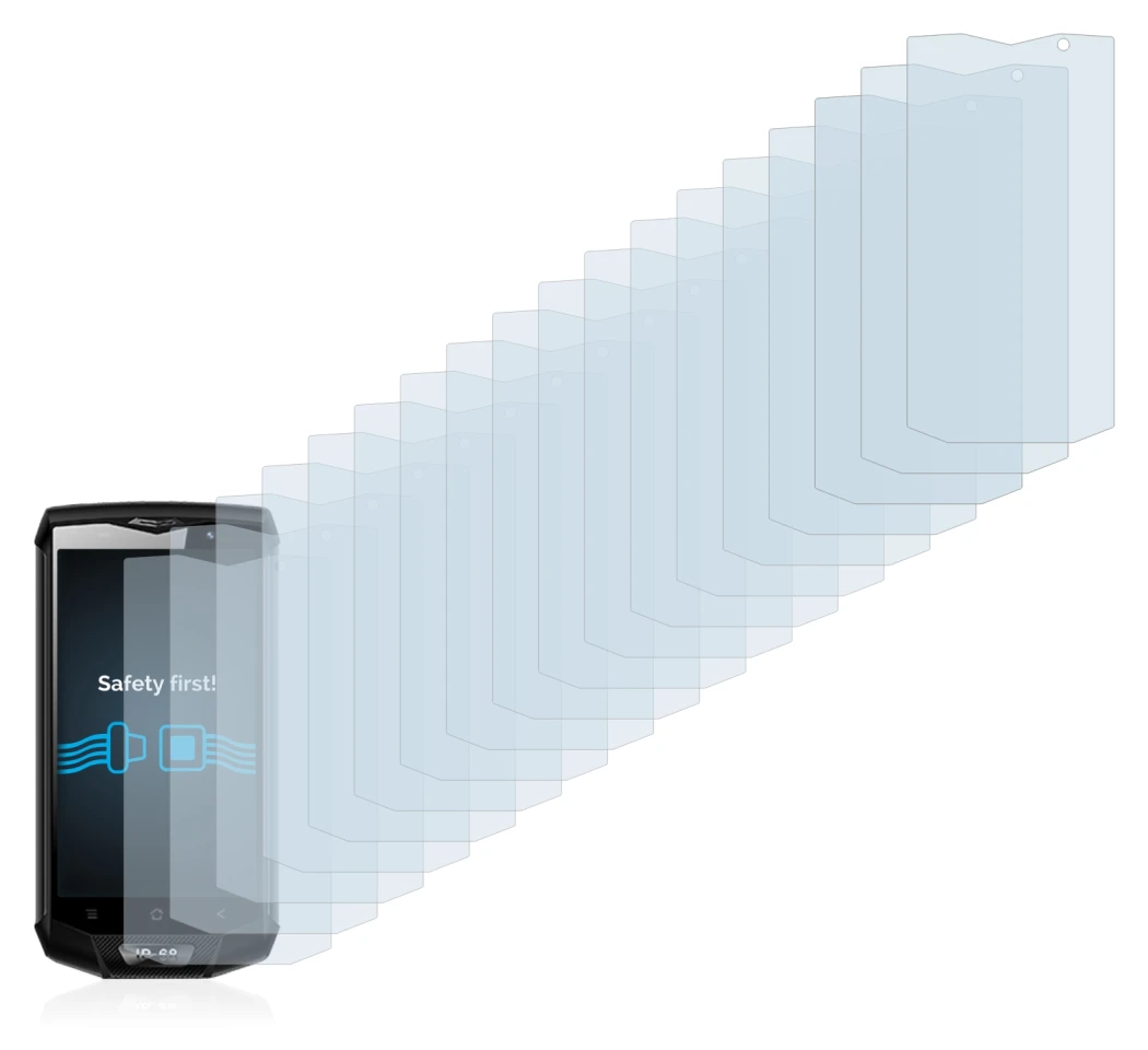 Image of the device Blackview BV8000 Pro with a wide variety of screen protectors.
