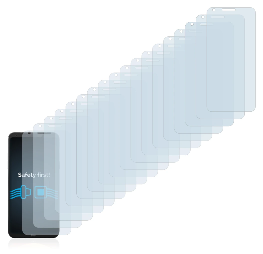 Image of the device LG Q6 with a wide variety of screen protectors.