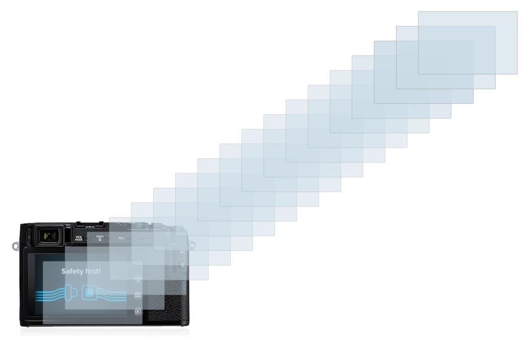 Image of the device Fujifilm X-E3 with a wide variety of screen protectors.