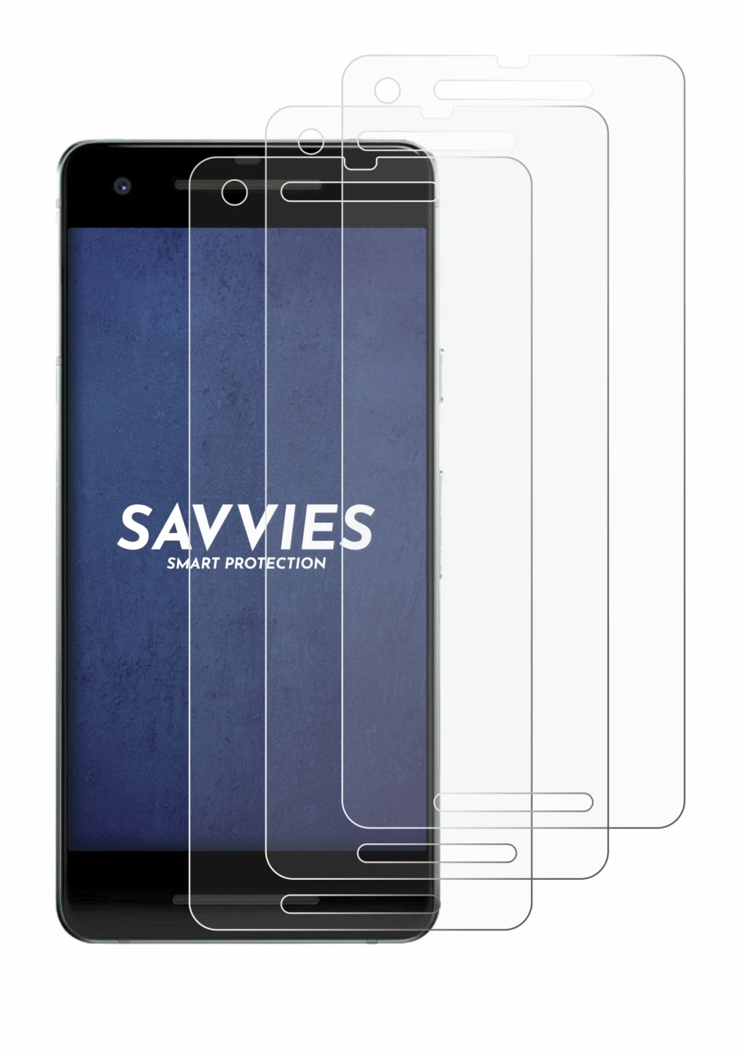 Image of the device Google Pixel 2 with a wide variety of screen protectors.