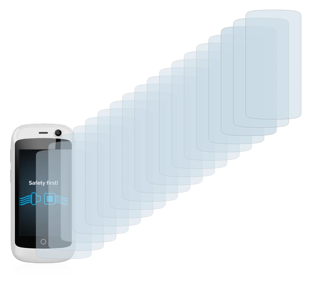 Image of the device Unihertz Jelly Pro with a wide variety of screen protectors.