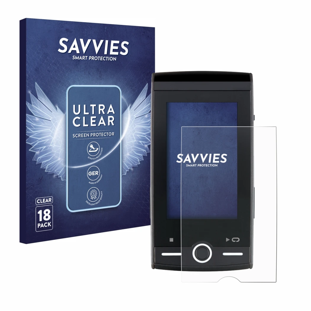 Front side of a product packaging with the brand logo Savvies. Next to it is the device Sigma ROX 12.0 Sport shown with the co