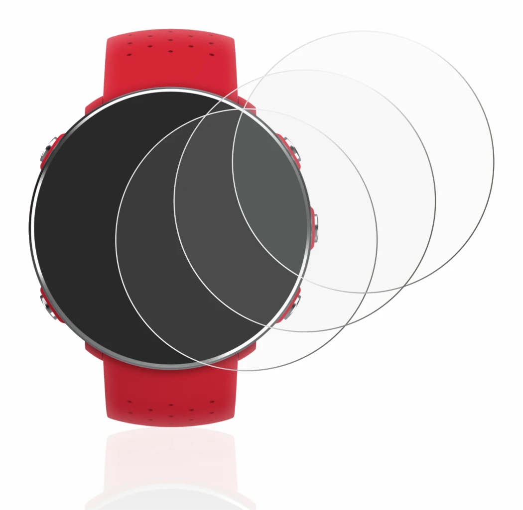 Image of the device Polar Vantage M with a wide variety of screen protectors.