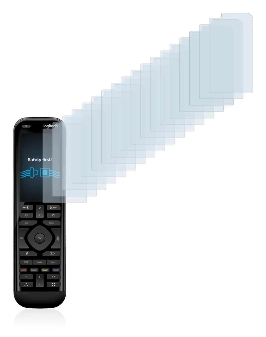 Image of the device Logitech Harmony Elite with a wide variety of screen protectors.