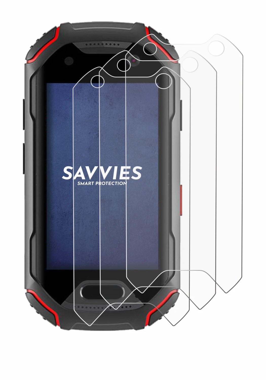 Image of the device Unihertz Atom with a wide variety of screen protectors.