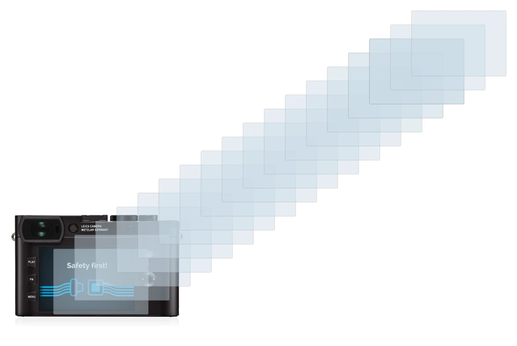 Image of the device Leica Q2 with a wide variety of screen protectors.