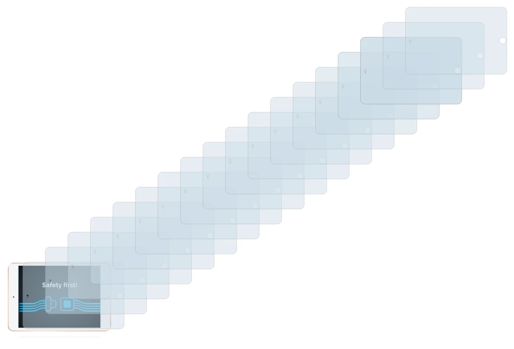 Image of the device Apple iPad Mini 5 2019 (Landscape, 5th Gen.) with a wide variety of screen protectors.