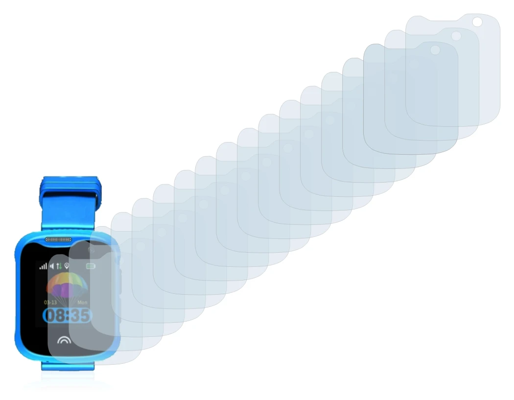 Image of the device KiDSnav Ultra with a wide variety of screen protectors.