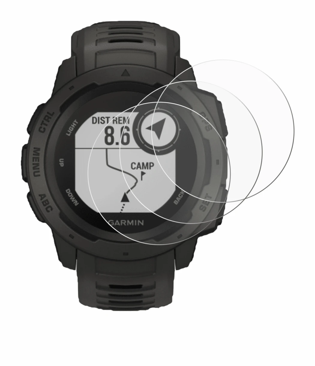 Image of the device Garmin Instinct Tactical Edition with a wide variety of screen protectors.