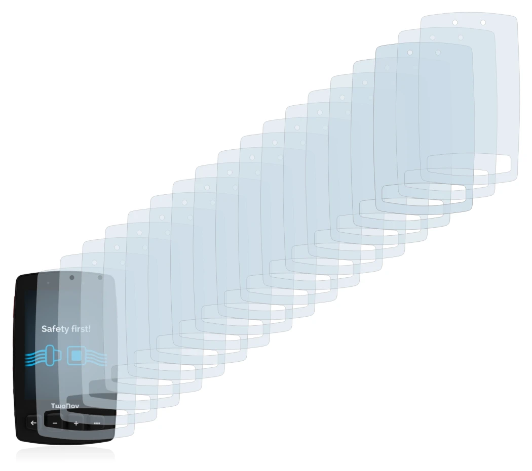 Image of the device TwoNav Trail 2 with a wide variety of screen protectors.