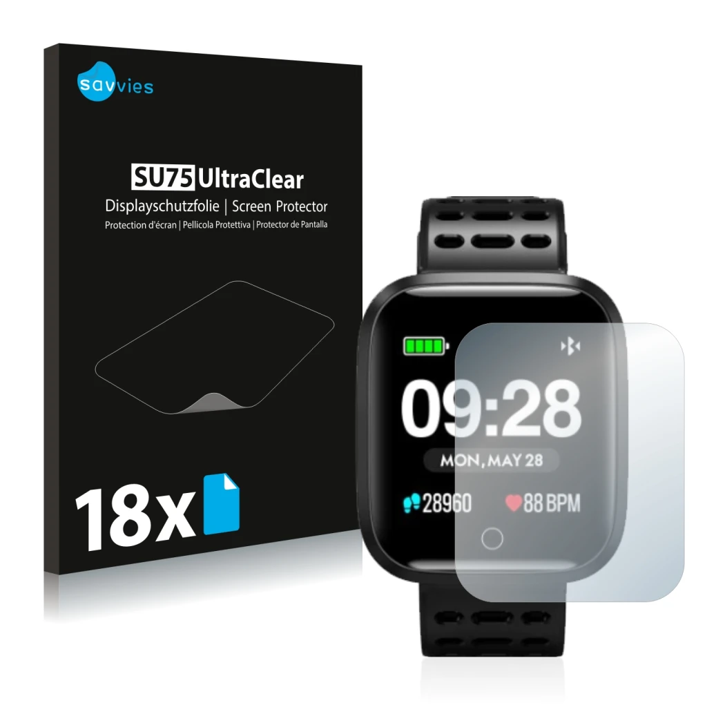 Front side of a product packaging with the brand logo Savvies. Next to it is the device Lenovo E1 shown with the corresponding