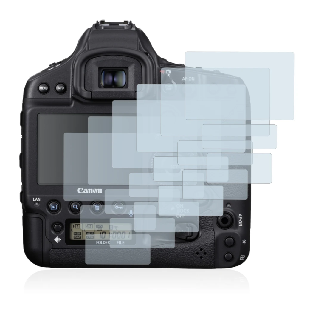 Image of the device Canon EOS 1D X Mark III with a wide variety of screen protectors.