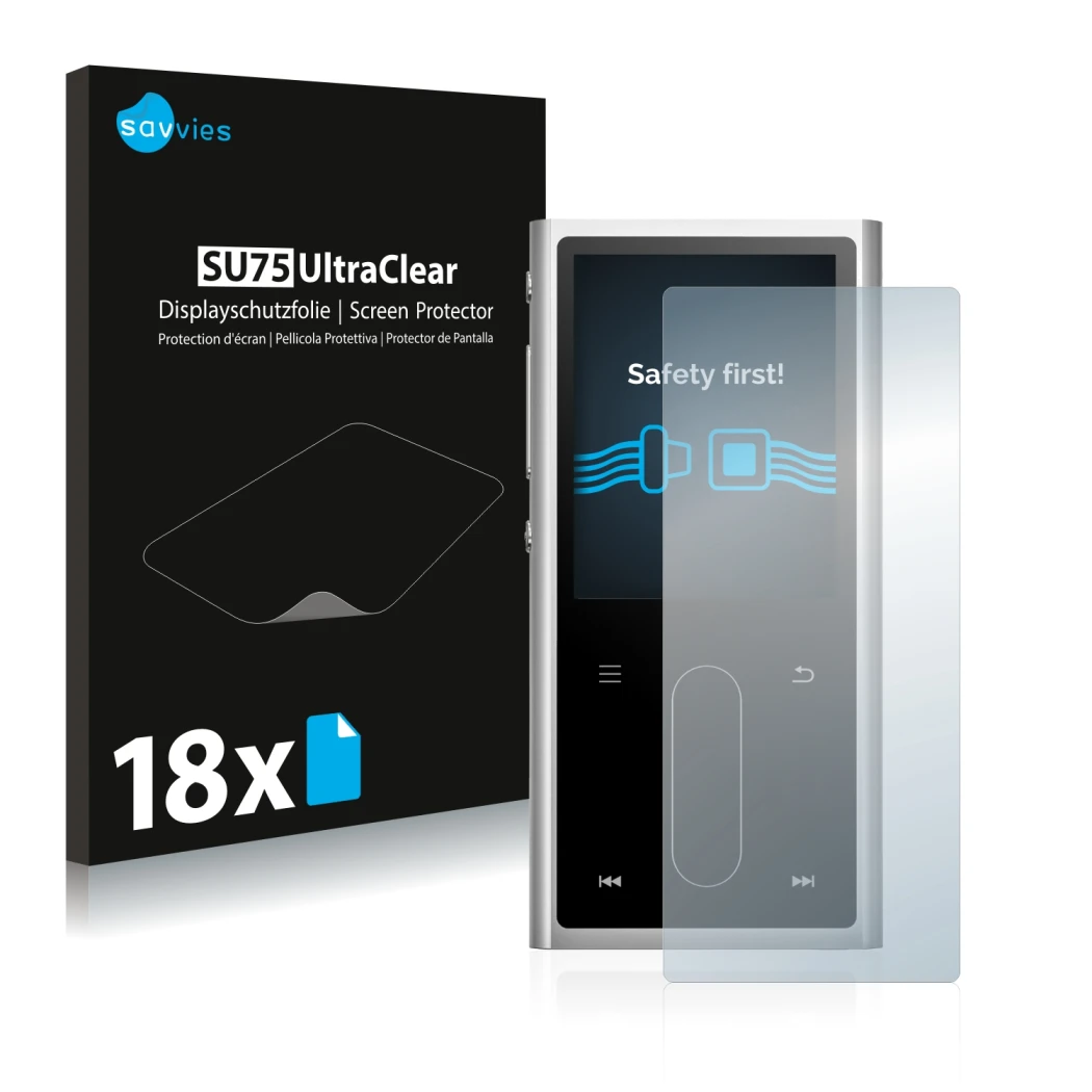 Front side of a product packaging with the brand logo Savvies. Next to it is the device FiiO M3K shown with the corresponding 