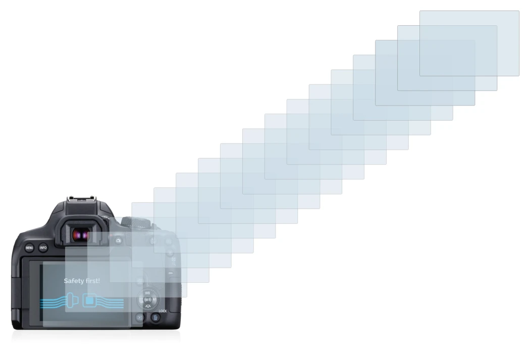 Image of the device Canon EOS 850D with a wide variety of screen protectors.