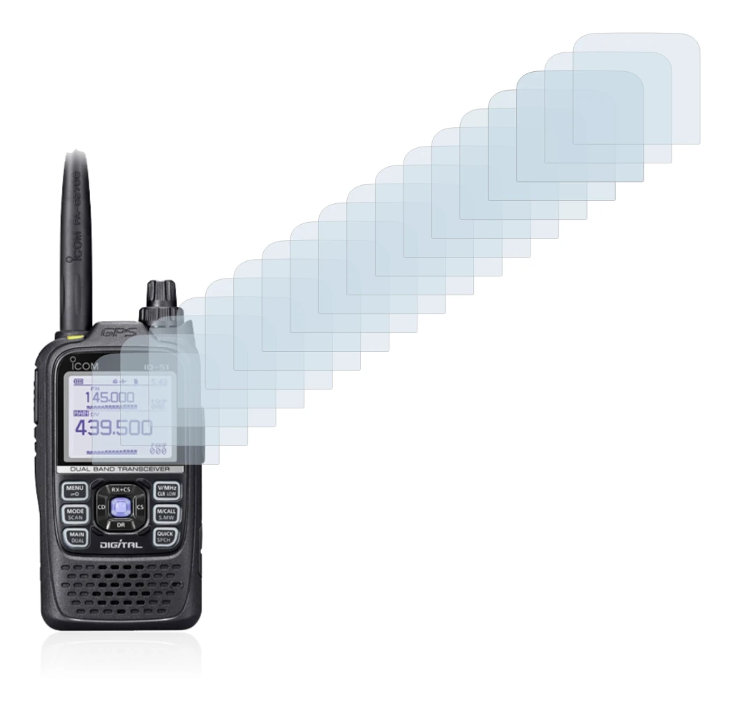 Image of the device Icom ID-51E Plus 2 with a wide variety of screen protectors.