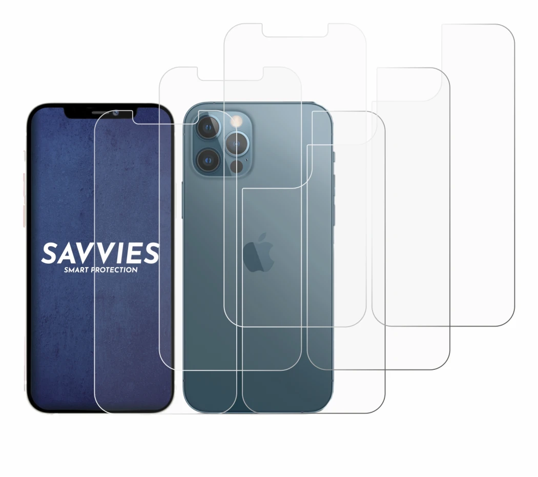 Image of the device Apple iPhone 12 Pro Max (Front+Back) with a wide variety of screen protectors.