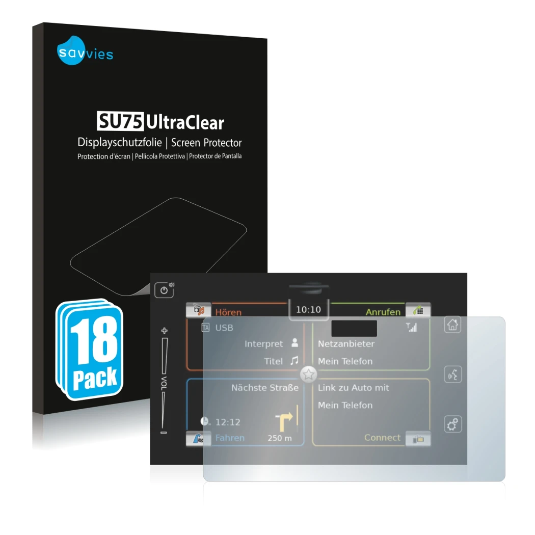 Front side of a product packaging with the brand logo Savvies. Next to it is the device Bosch Suzuki Vitara 1.4 BoosterJet 201