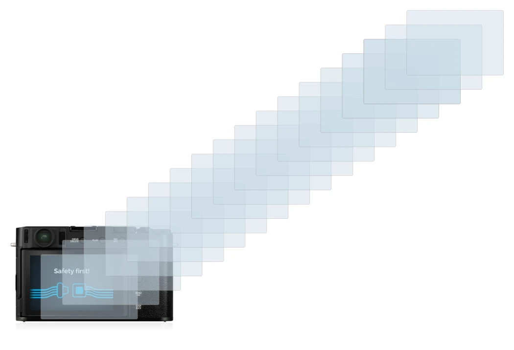 Image of the device Fujifilm X-E4 with a wide variety of screen protectors.