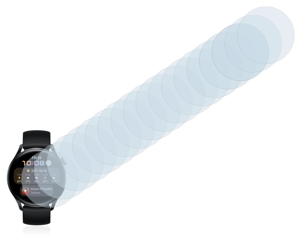 Image of the device Huawei Watch 3 with a wide variety of screen protectors.
