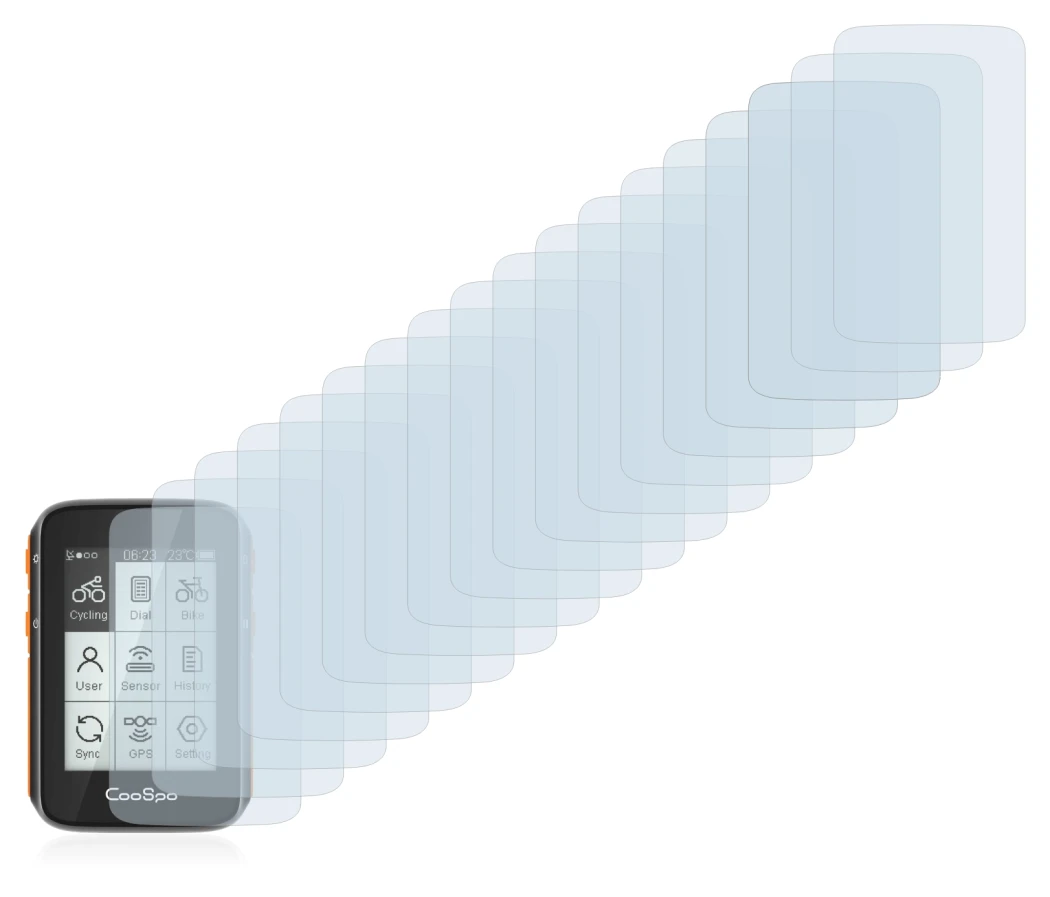 Image of the device CooSpo BC200 with a wide variety of screen protectors.