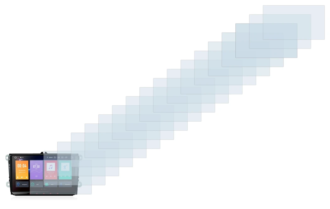 Image of the device Xtrons PBE90MTVL with a wide variety of screen protectors.