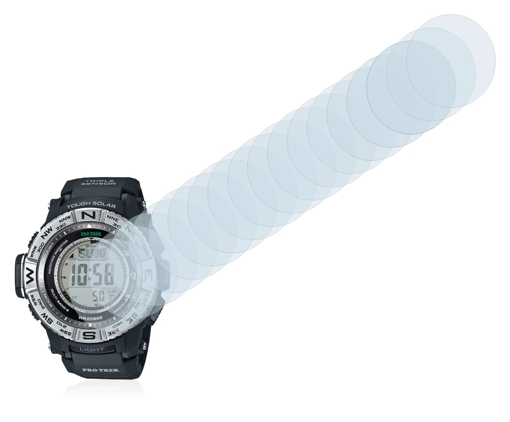 Image of the device Casio Pro Trek PRW-3500-1 with a wide variety of screen protectors.