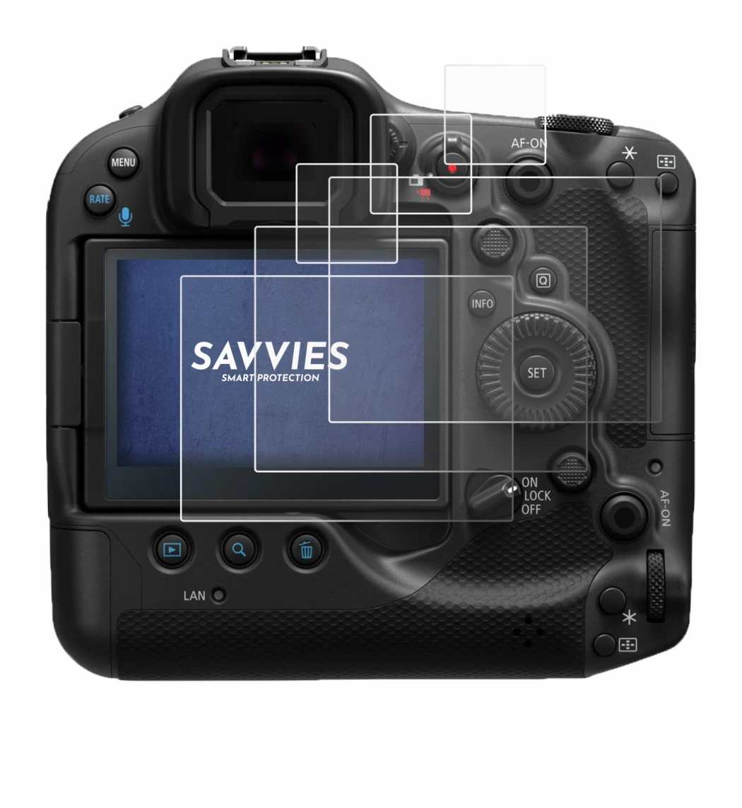 Image of the device Canon EOS R3 with a wide variety of screen protectors.