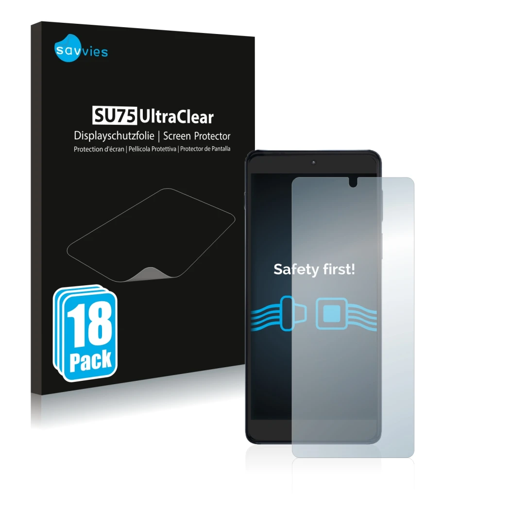 Front side of a product packaging with the brand logo Savvies. Next to it is the device Motorola Edge 20 Pro shown with the co