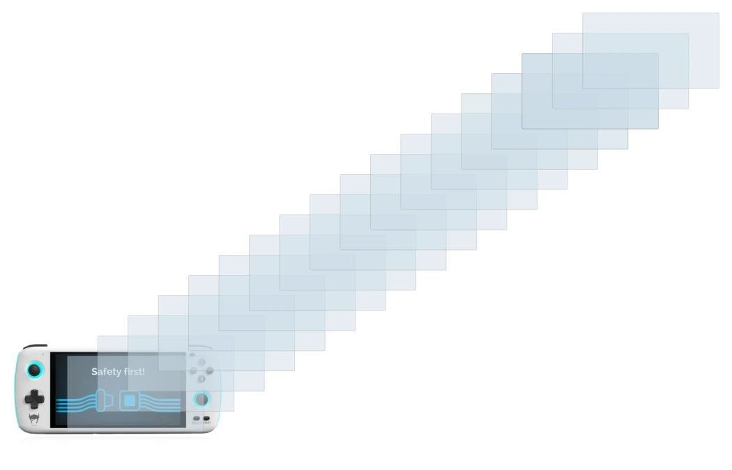 Image of the device AYN Odin with a wide variety of screen protectors.
