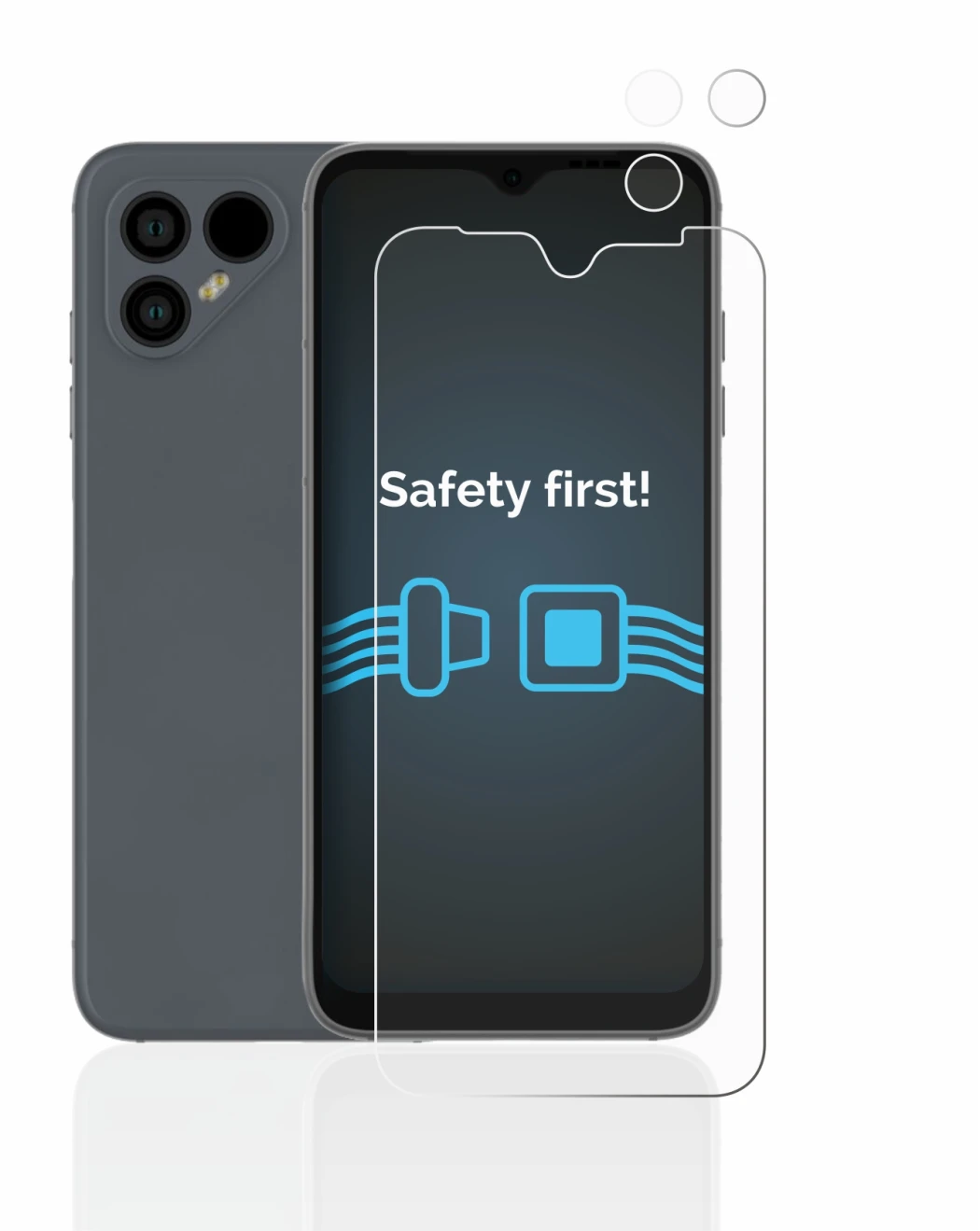 Image of the device Fairphone 4 (Front+Camera) with a wide variety of screen protectors.