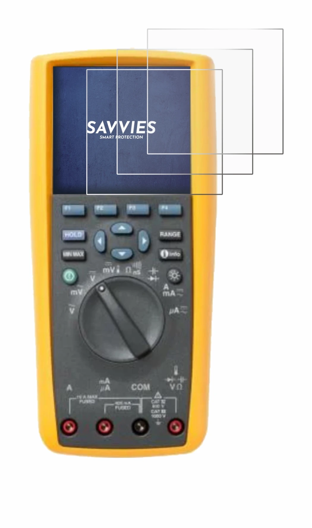 Image of the device Fluke 287 with a wide variety of screen protectors.