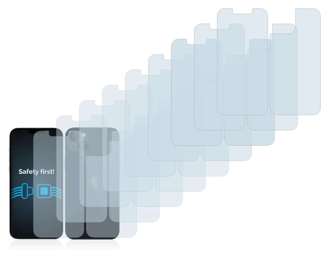 Image of the device Apple iPhone 14 (Front+Back) with a wide variety of screen protectors.