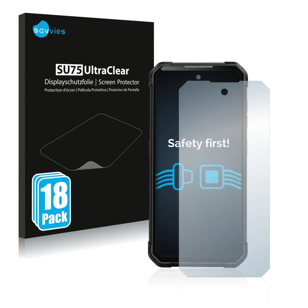 Front side of a product packaging with the brand logo Savvies. Next to it is the device iiiF150 B1 Pro shown with the correspo
