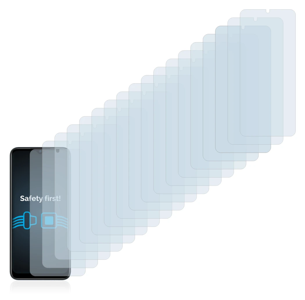 Image of the device Doogee X98 Pro with a wide variety of screen protectors.