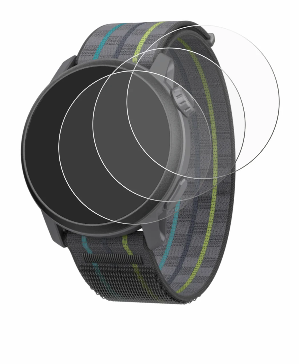 Image of the device Coros Pace 3 with a wide variety of screen protectors.