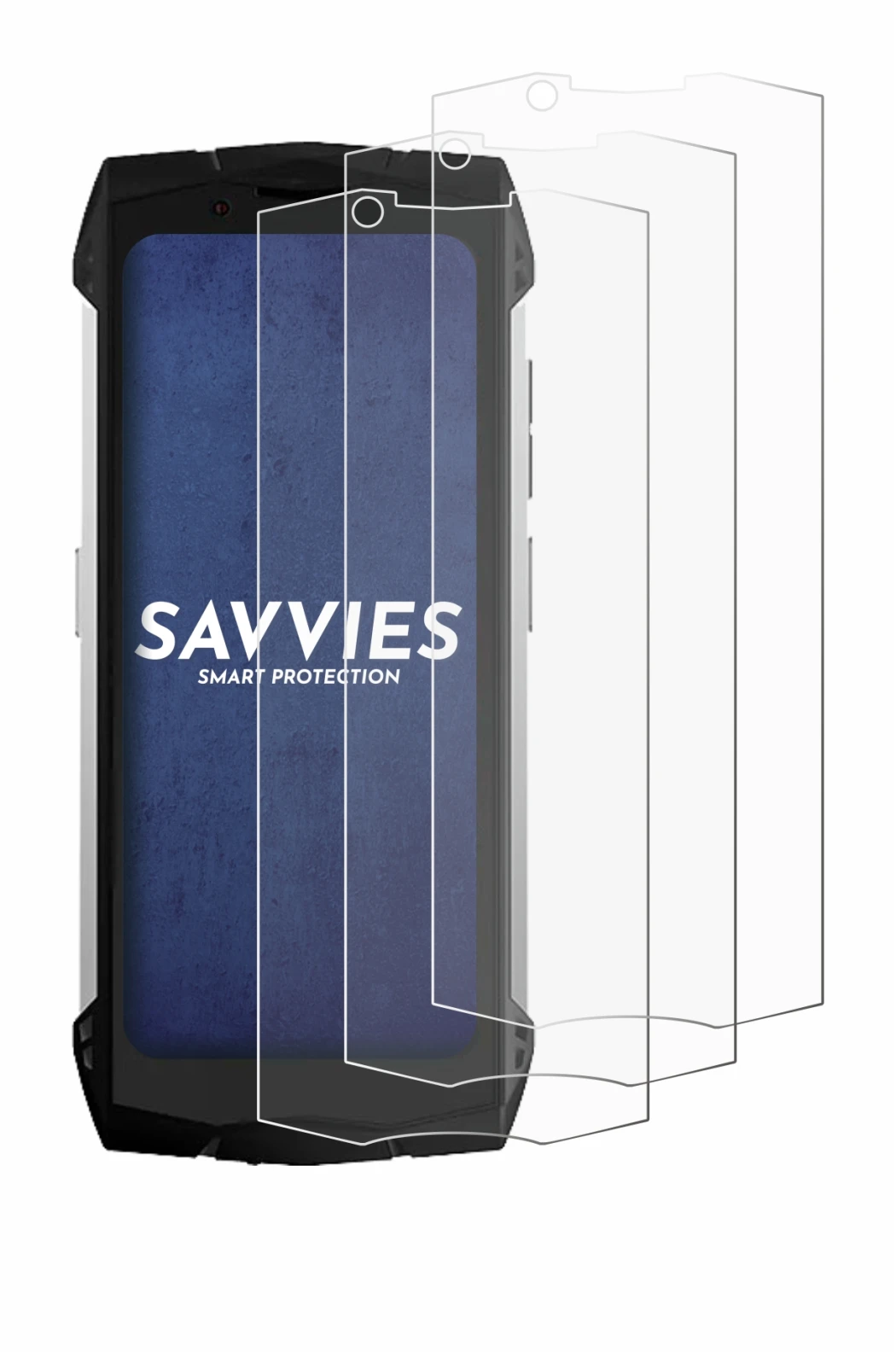 Image of the device Doogee S Mini with a wide variety of screen protectors.
