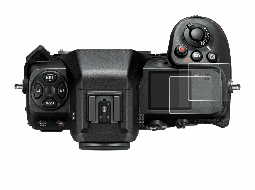 Image of the device Nikon Z 8 (top plate display) with a wide variety of screen protectors.
