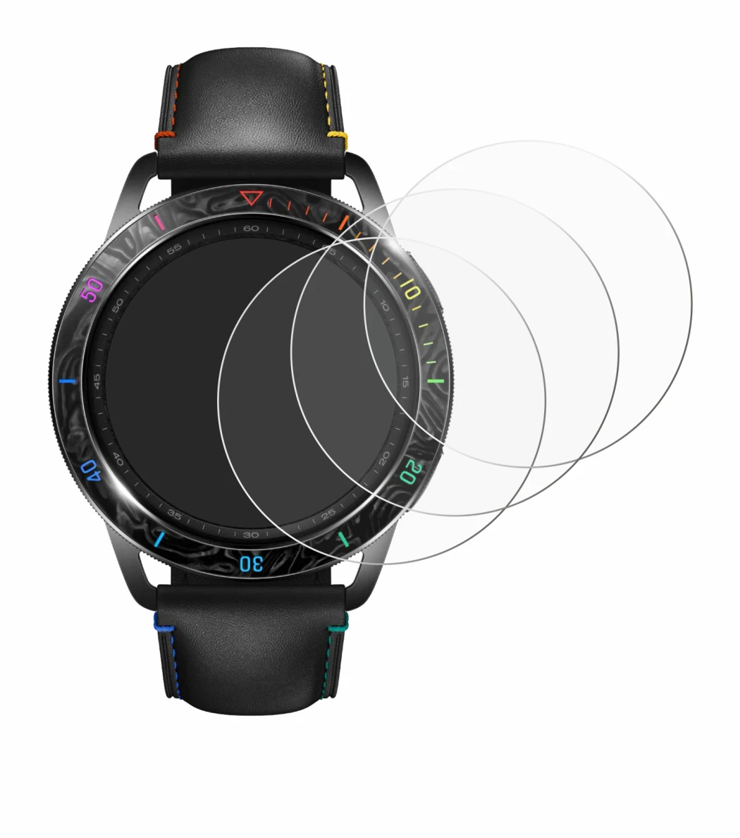 Image of the device Xiaomi Watch S3 with a wide variety of screen protectors.