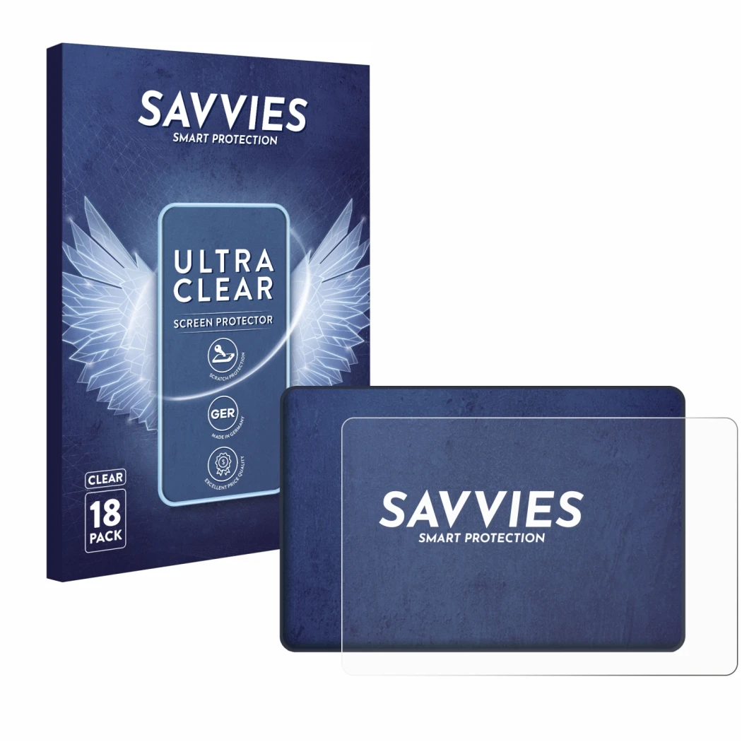 Front side of a product packaging with the brand logo Savvies. Next to it is the device Bigtreetech Bambu Lab Panda Touch V1.0