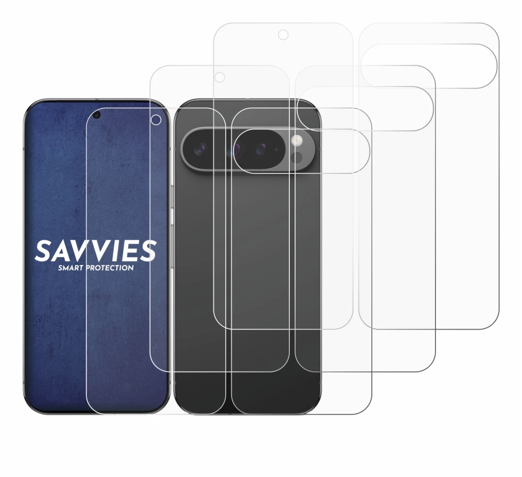 Image of the device Google Pixel 9 Pro XL (Front+Back) with a wide variety of screen protectors.