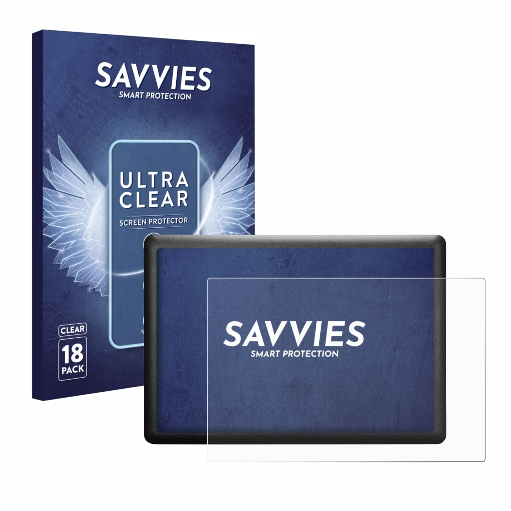 Front side of a product packaging with the brand logo Savvies. Next to it is the device Wacom One S CTL-472-S shown with the c