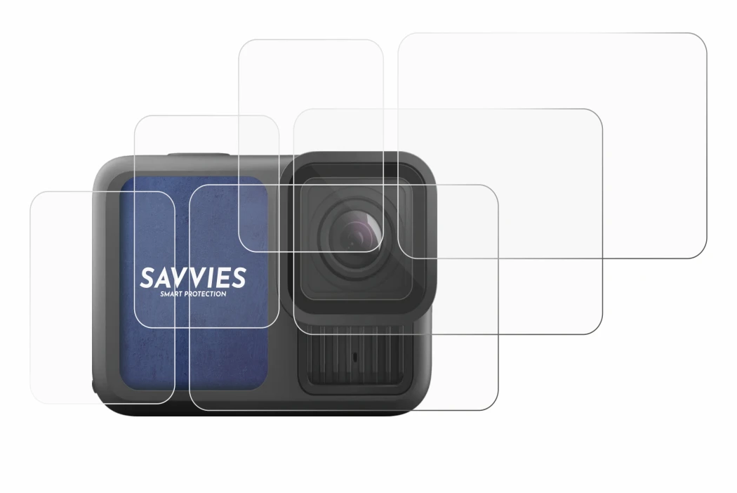 Image of the device GoPro Hero 13 Black with a wide variety of screen protectors.