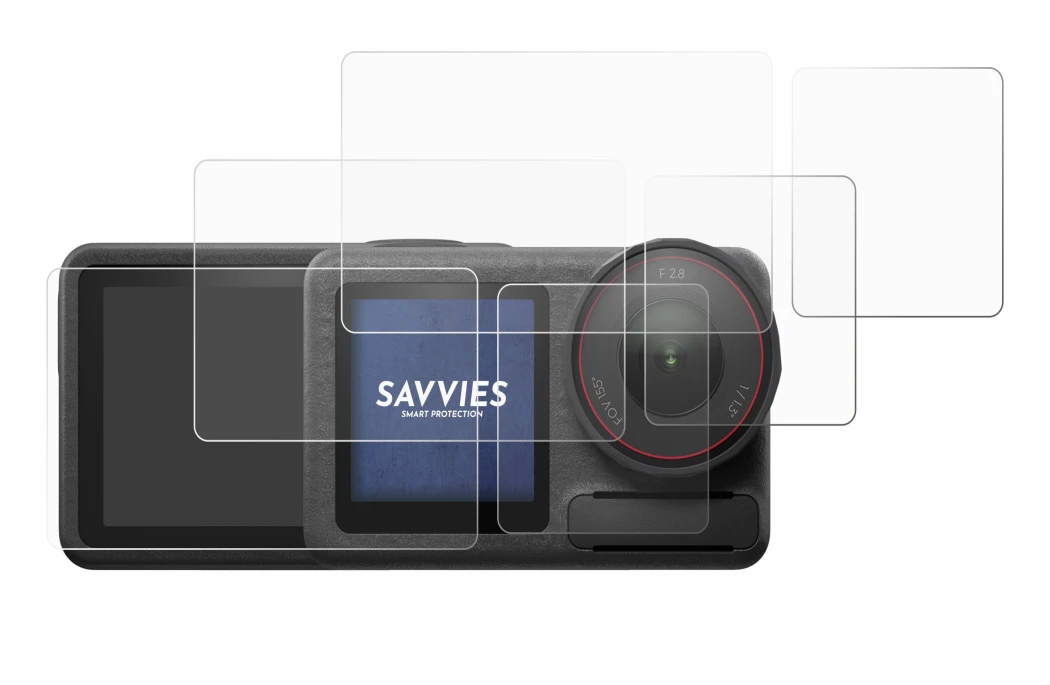 Image of the device DJI Osmo Action 5 Pro with a wide variety of screen protectors.